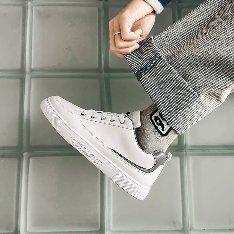 

DRCUKM Men's Outdoor Leather Breathable Casual Shoes Black Rubber Wear-resistant Sports Sneakers Lace-up Walking Shoes