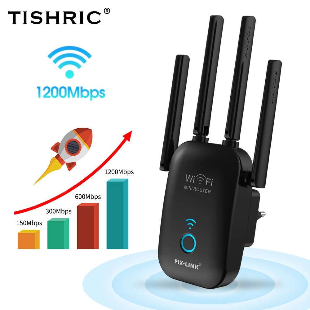 

Ретранслятор Wi-Fi TISHRIC, ретранслятор Wi-Fi, усилитель сигнала Wi-Fi, 1200 Мбит/с, ретранслятор Wi-Fi для большого радиуса действия