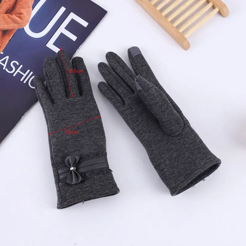 Женские зимние теплые перчатки с бантом ветрозащитные закрытыми пальцами для