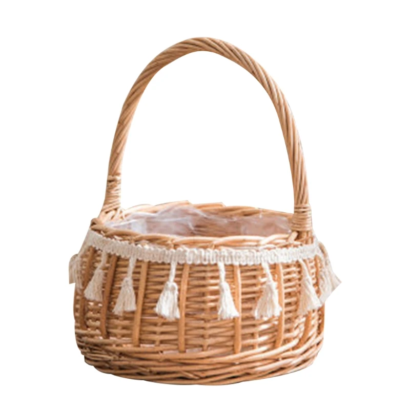 

Handmade Natural Rattan Woven Flower Hand Basket Home Kitchen Garden Vegetable Storage Container Planter Holder