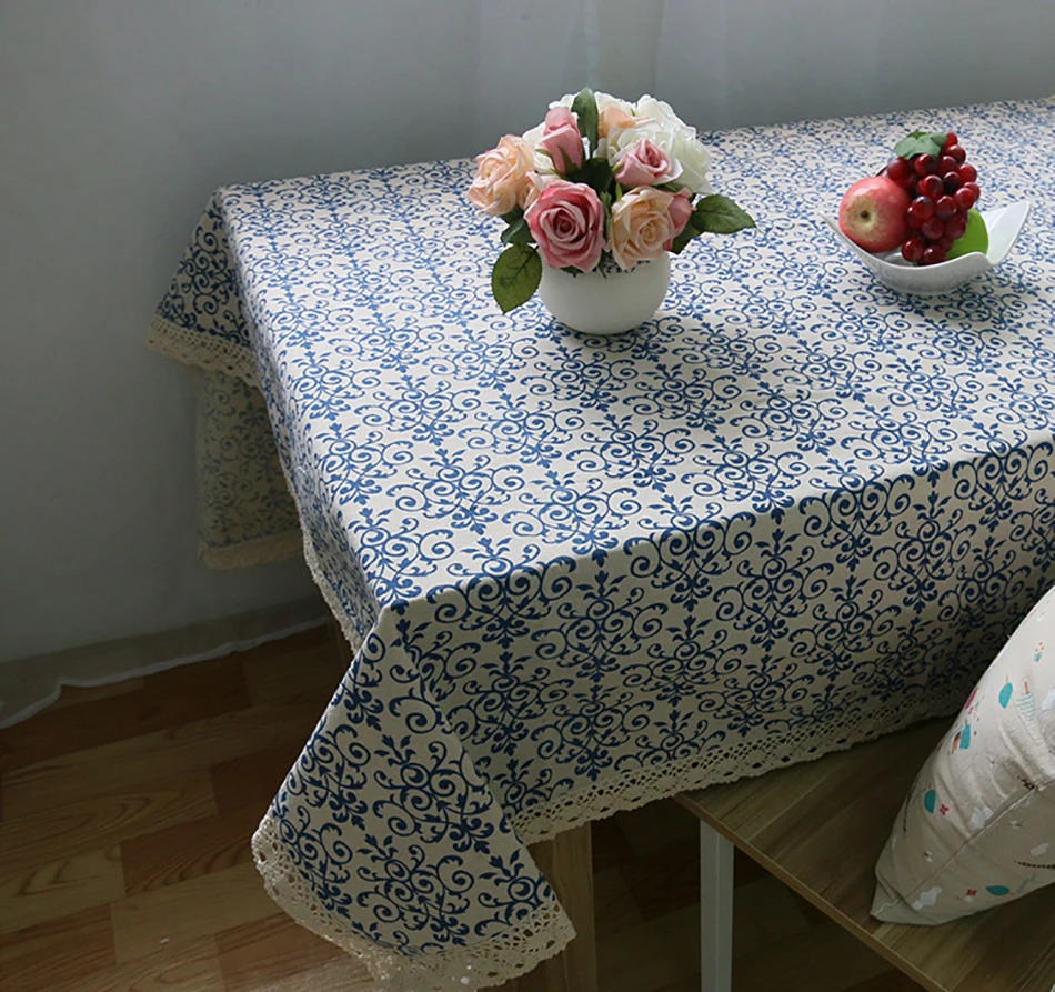 Chinese Classical Tablecloth Blue and White Porcelain Lace Table Cloth Cotton Linen Dust-proof Home Decor Cover Mat | Дом и сад