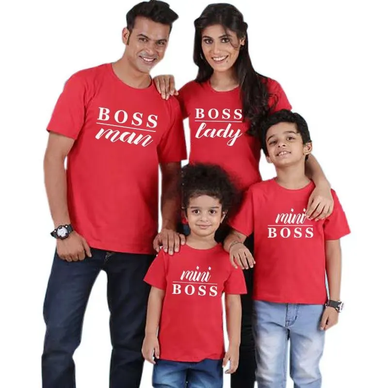 Spring And Summer Autumn Parent-child Wear Loose Short-sleeved Round Neck Cotton T-shirt BOSS Family Outfit | Мать и ребенок