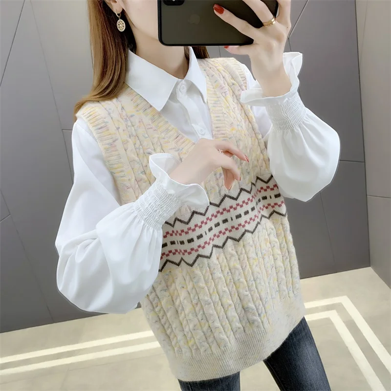 

Vest vest knitting spring new women's clothing in 2021 V is gotten loose jacquard knitting coat sweater