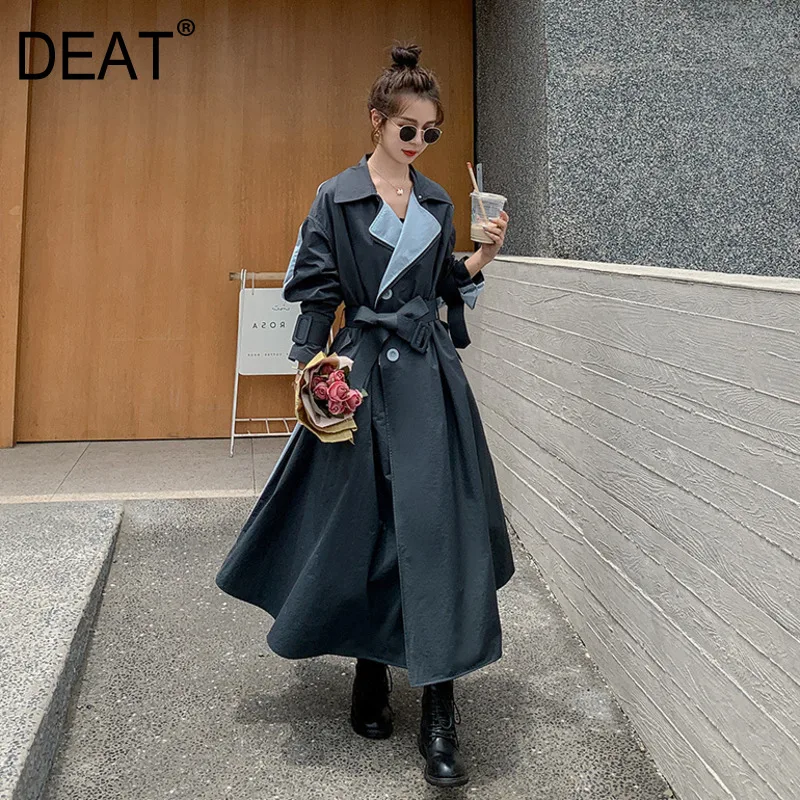 Женский свободный Тренч ветровка DEAT приталенный контрастных цветов с длинным