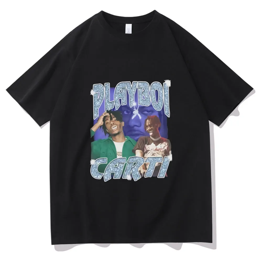 

Awesome T-shirt for Guys Hip Hop Trend Short Sleeve Regular Unisex Top High Quality Cotton Men Playboi Carti Black Tees Tops