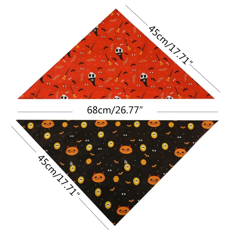 

Pet Triangular Scarf Double Sided Halloween Pet Dog Bandanas Pumpkin Bat Ghost Drool Bibs Scarf Cat Dog Accessories