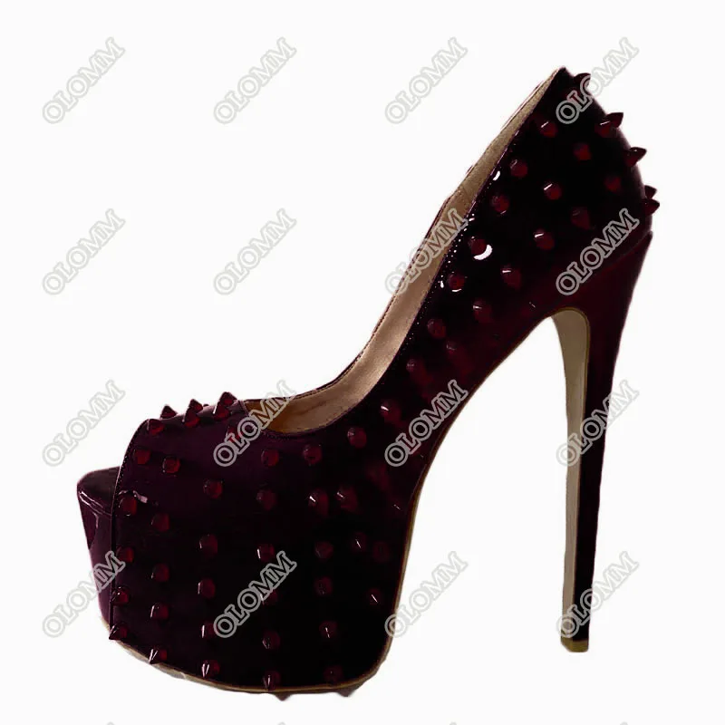 Olomm/женские блестящие туфли лодочки на платформе пикантные шпильках с шипами и
