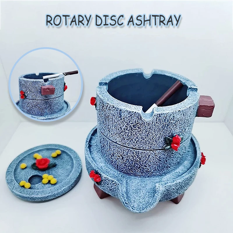 

Stone Mill Shaped Ashtray with Lid Resin Ashtray with Rest Slot Creative Home Decor Small Item Holder for Office Bar D1