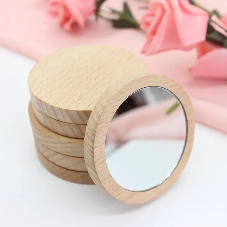 

Деревянное маленькое круглое зеркало, портативное карманное HD-зеркало, деревянное мини-зеркало для макияжа, праздничные подарки LX2028