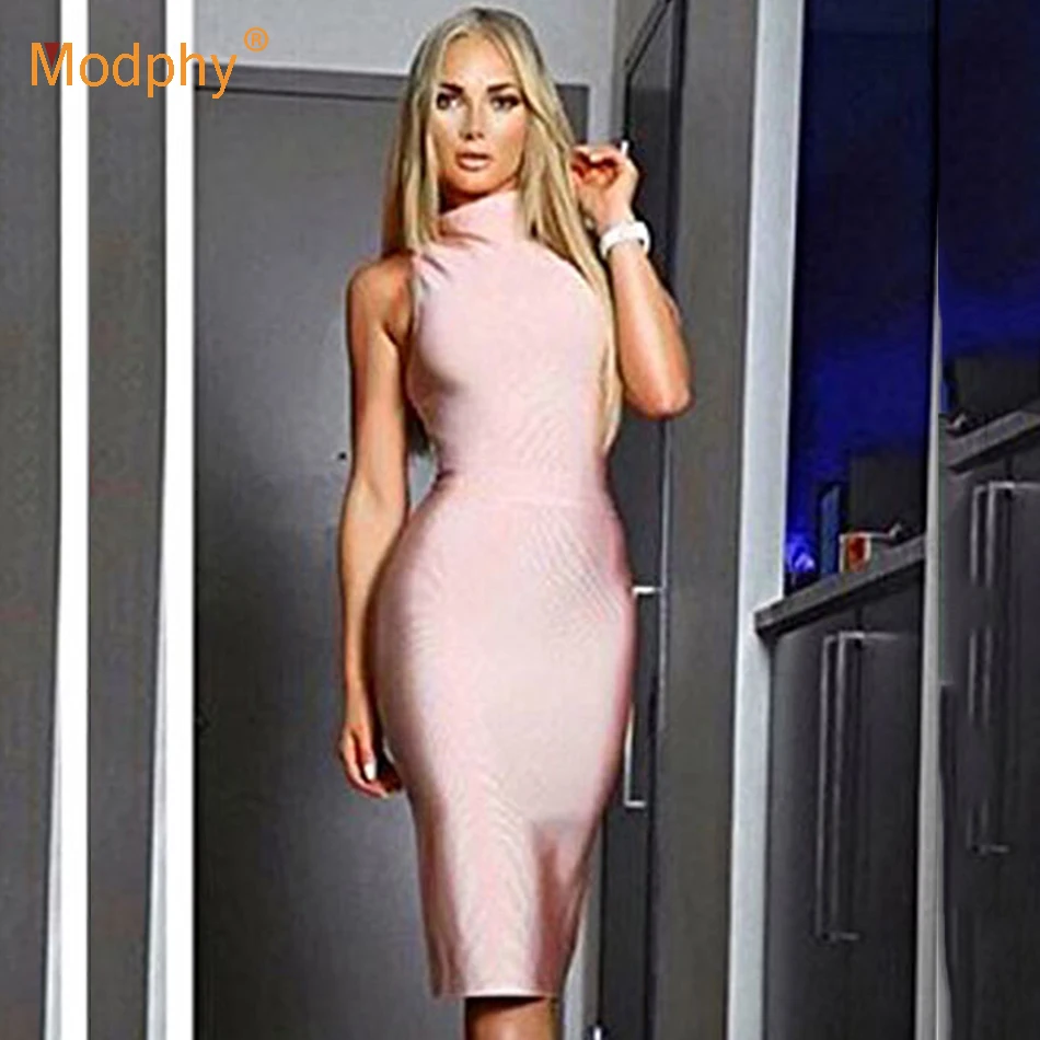 Женское Бандажное платье средней длины облегающее без рукавов для клубов
