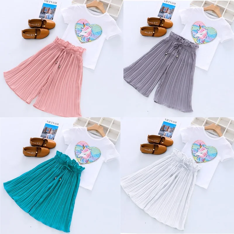 Комплект летней одежды для девочек комплект с рисунком единорога футболка Топ +