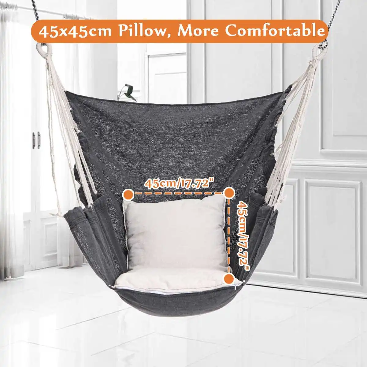 売る ハンモックスイングチェアキャンバスポータブルハンギングロープ屋外寝室ディスプレイクッションキャンプスイングリラックス旅行怠惰な椅子