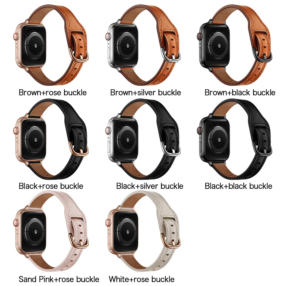Genuine Leather Watch Strap For Apple Watch 38mm 42mm Wrist Bracelet Ladies Watch Band For Apple Watch Series SE 6 5 4 40mm 44mm
