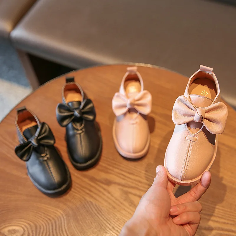 

Girls leather shoes spring soft bottom bow casual single shoes 2020 new children big kids girls princess student sneakers