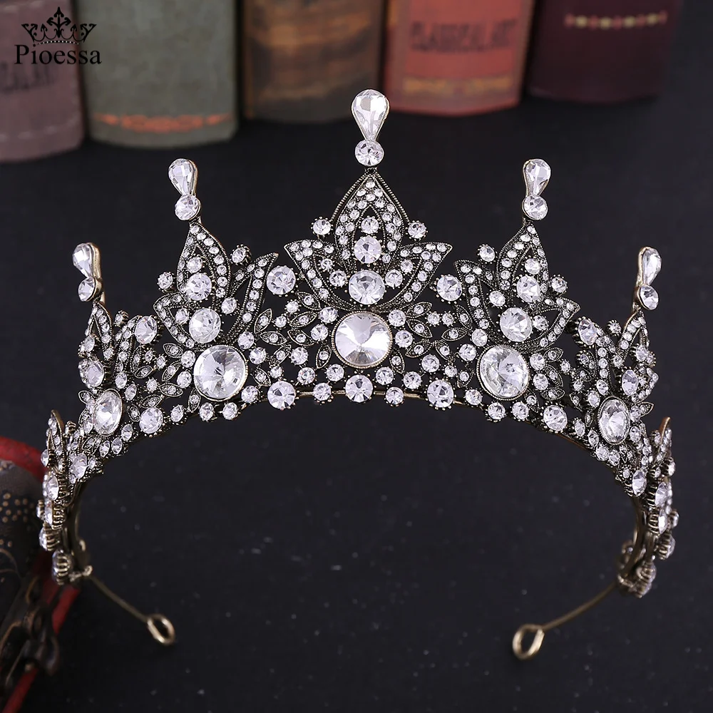 

Luxury Baroque Black Green Crystal Leaf Bridal Crown Tiaras Rhinestone Crowns Infantis Brides Headbands Wedding Hair Accessories