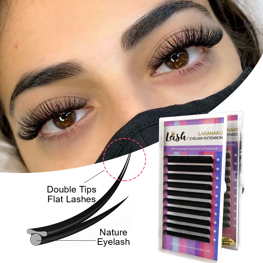 

LAKANAKU Classic Ellipse Flat Eyelash Extension Matte Flat Lashes Natural Soft 0.15/0.20 Faux Split Tip Lash Extension Supplies