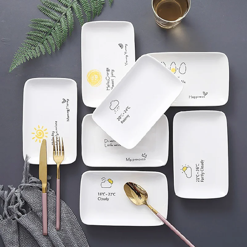 

INS Ceramic Plate Breakfast Household Storage Trays Round Tableware Snack Fruit Dessert Tray Home Kitchen Decorative Organizer