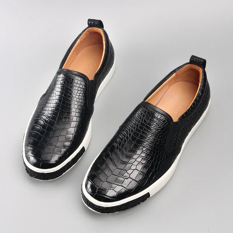 preço Unissex Estilo Autêntico Real Crocodilo Barriga Pele Casual Apartamentos Masculinos Couro De Jacaré Genuíno Masculino Deslizamento-on Sapatos De Caminhada Loafer
