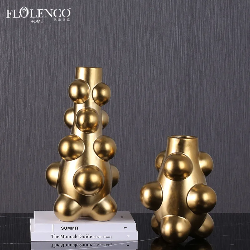 

Light luxury simple ceramic gold ball vase creative decoration fashion living room hotel model room home accessories