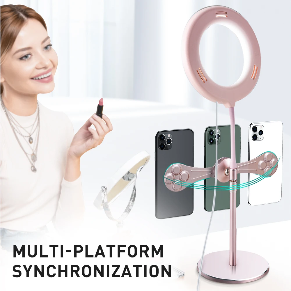 

Cell Phone Holder for Live Stream/Makeup,Live Broadcast Magnetic Phone Holder 3 Modes LED Fill Light Long Arms Desktop Stand