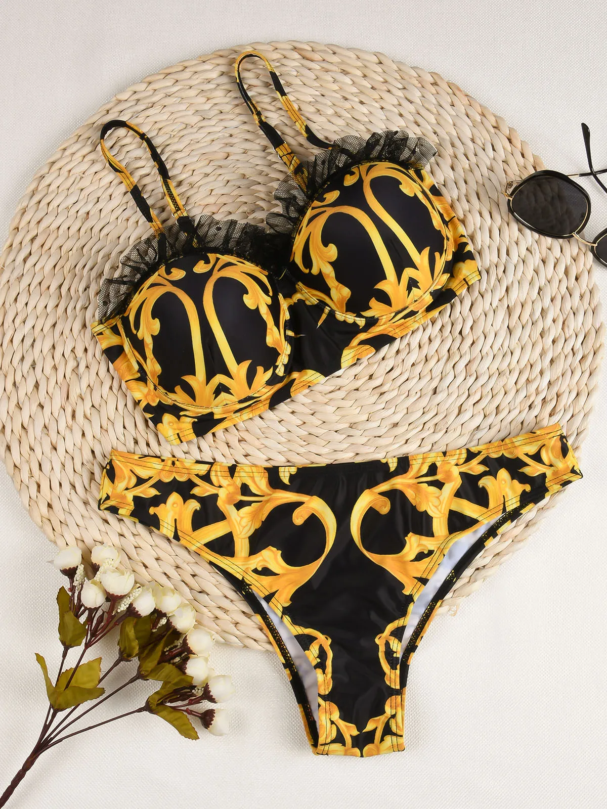 

Push Up Bikinis 2021 Sexy Women Swimsuit Swimwear Female Lace Print Thong Brazilian Bikini Set Biquini Bathing Suit Women