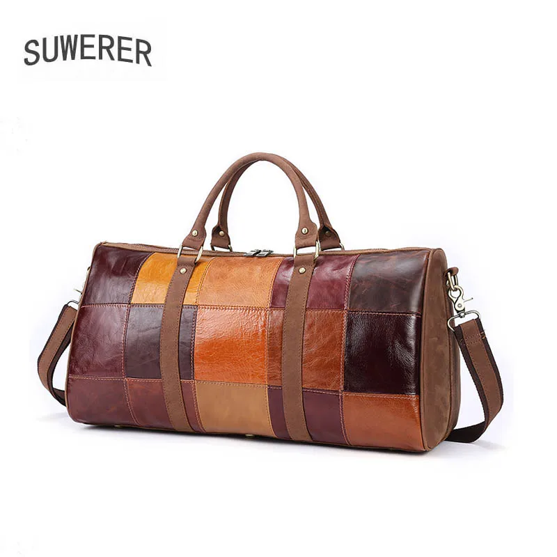 Новая мужская сумка SUWERER из натуральной кожи прошитая кожаная дорожная большой