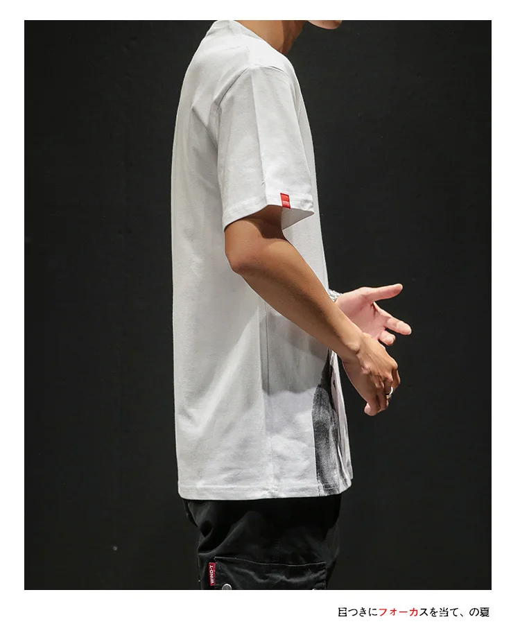 

Chinese Style T shirt Men Funny Anime Print O-Neck Loose Black White Hip-hop Cotton Tshirts Male Summer Streetwear Fashion Tees