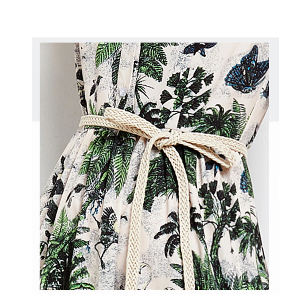 

Simgent Flared Dress Women Sleeveless Turn Down Collar A Line Print Long Beach Dresses Woman Clothing Vestidos SG15195