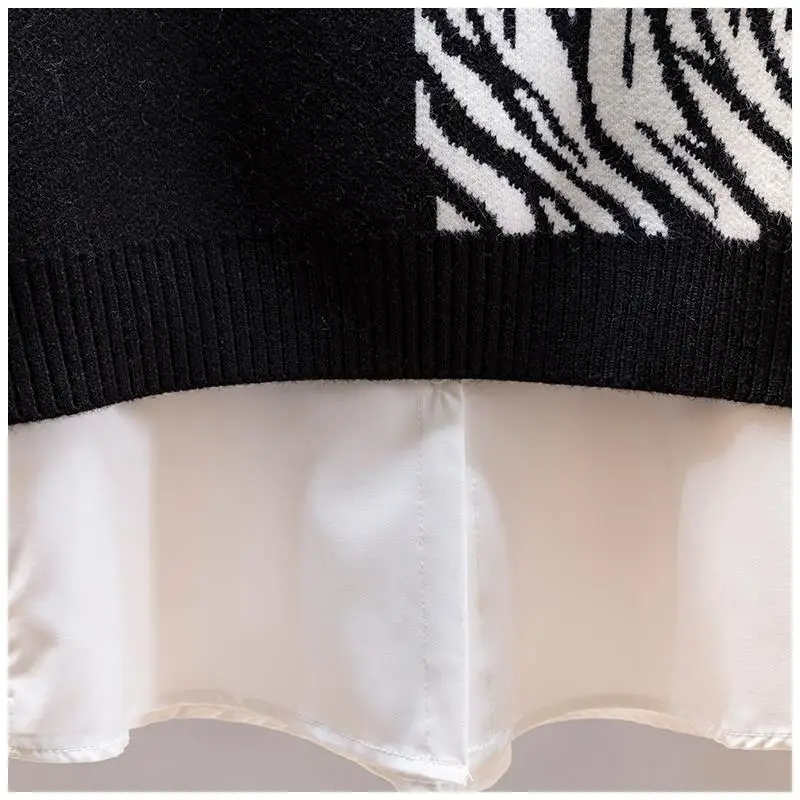 Модный черный вязаный жилет с узором зебры Женский Повседневный Свободный