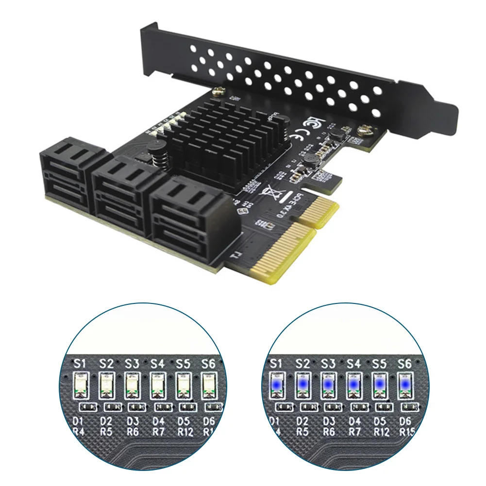 

6 Port SATA III PCIe Expansion Card 6Gbps SATA 3.0 to PCI-e 4X Controller Card PCI Express Adapter Converter with Bracket