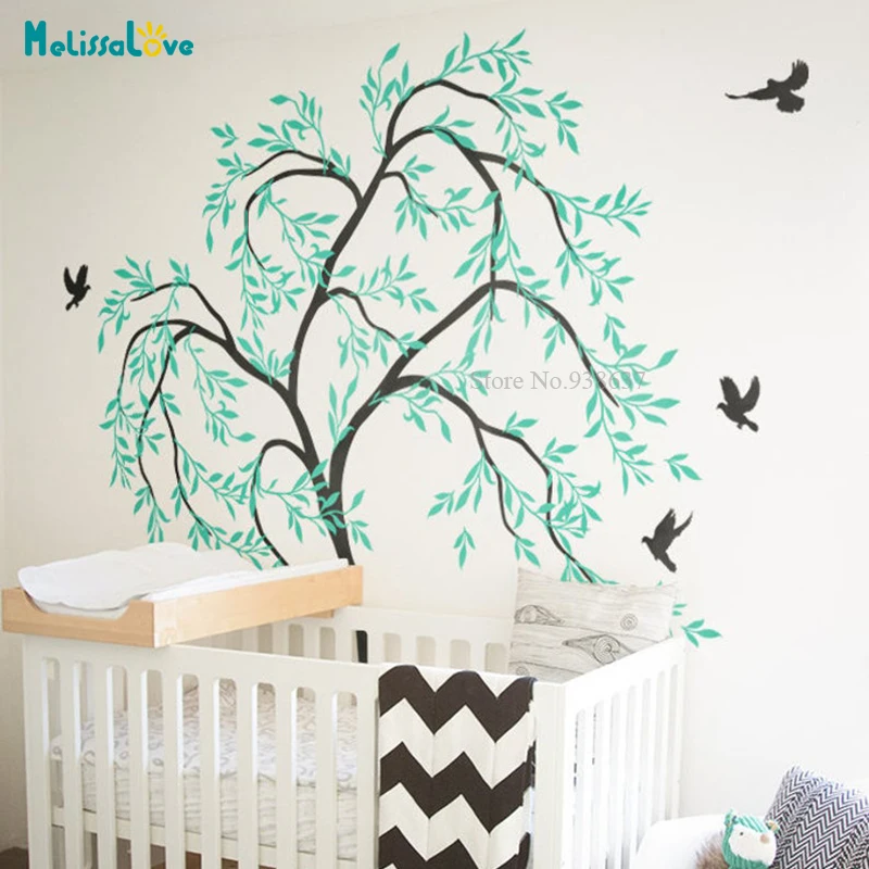 

Custom Colors Large Tree Wall Sticker Decals With Birds Large Tree In The Wind Art Murals Nursery Décor Kids Baby Room BB020