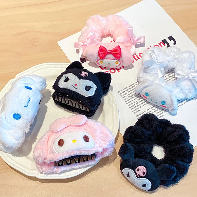 Милые плюшевые резинки для волос Sanriod Kuromi Cinnamoroll Melody Мультяшные зажимы конского