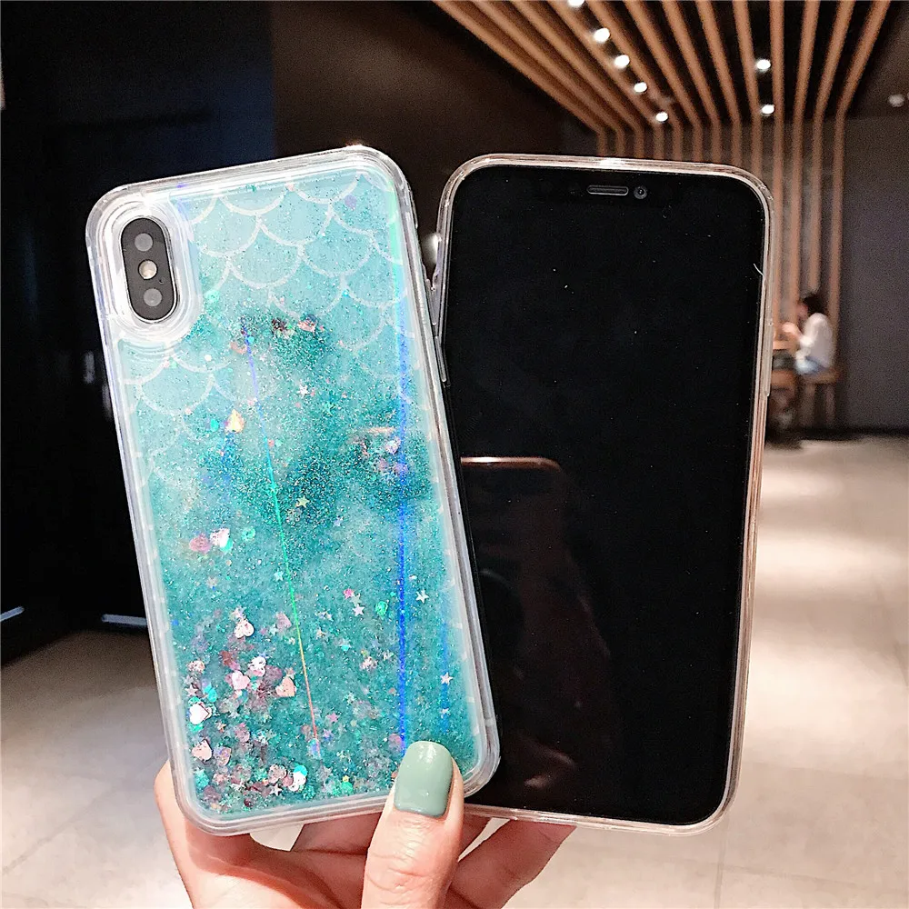 Блестящие Блестки Aurora Fish scale блестящий чехол из ТПУ для iPhone6s 7 8 Plus X XR XS MAX laser Sakura