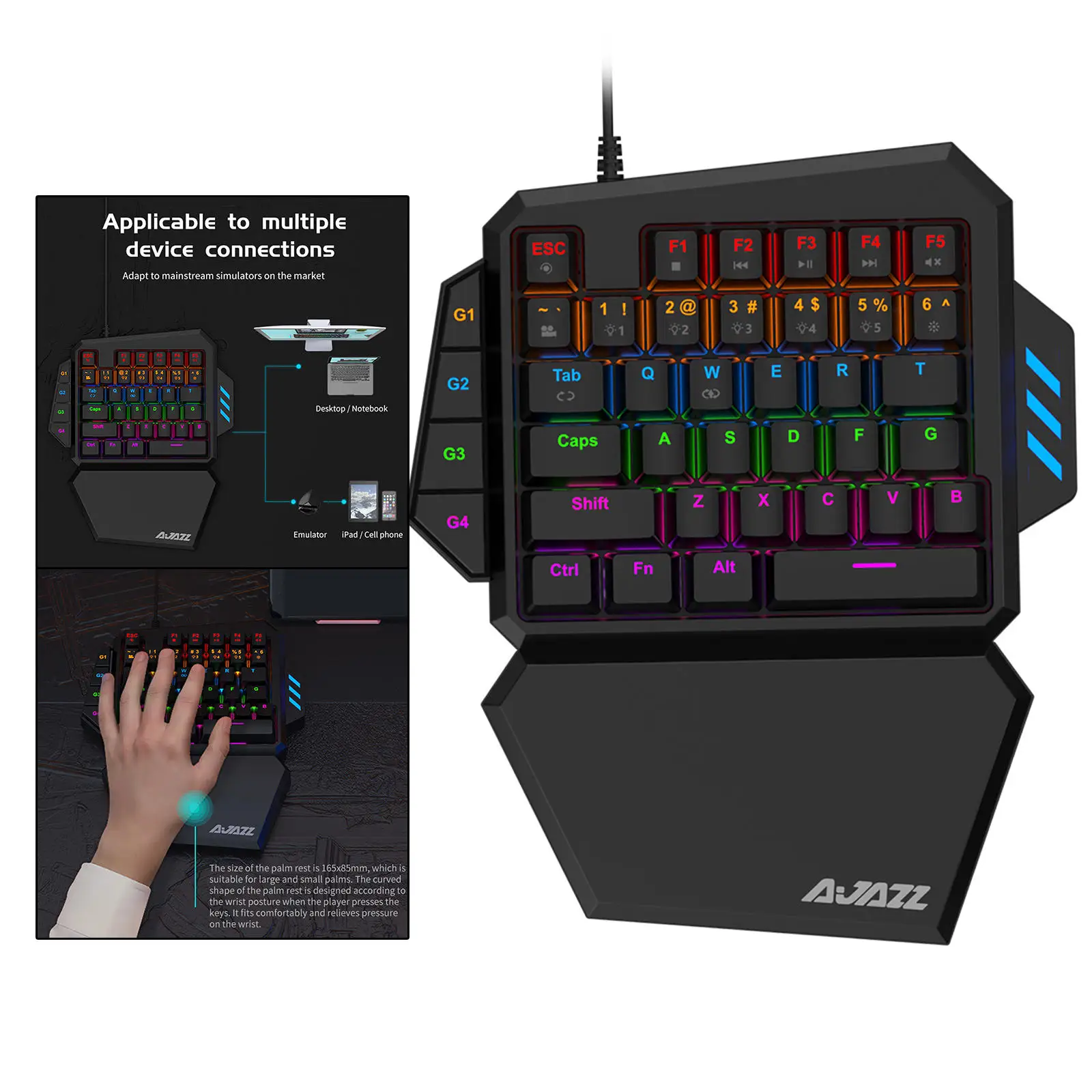 Игровая клавиатура для одной руки 39 клавиш с кабелем RGB подсветка светодиодная