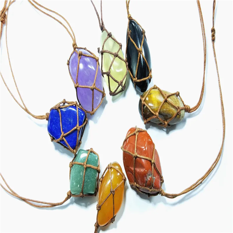 Ожерелье ручной работы из конопли кристала кварца натуральный камень кулон