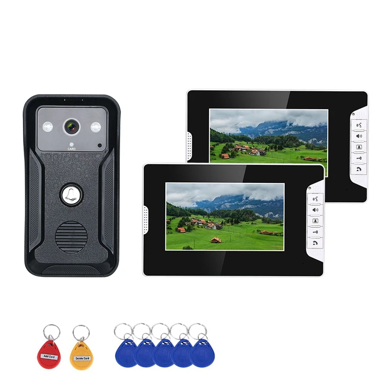 

Hot 7 Inch 2Monitors Video Intercom Door Phone RFID System With HD Doorbell 1000TVL Camera With Electronic Door Lock EU Plug