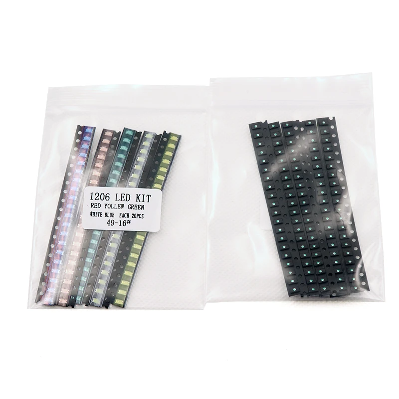5 colors x20pcs =100pcs  1206 SMD LED light Package  Red White Green Blue Yellow 1206 led kit Free Shipping