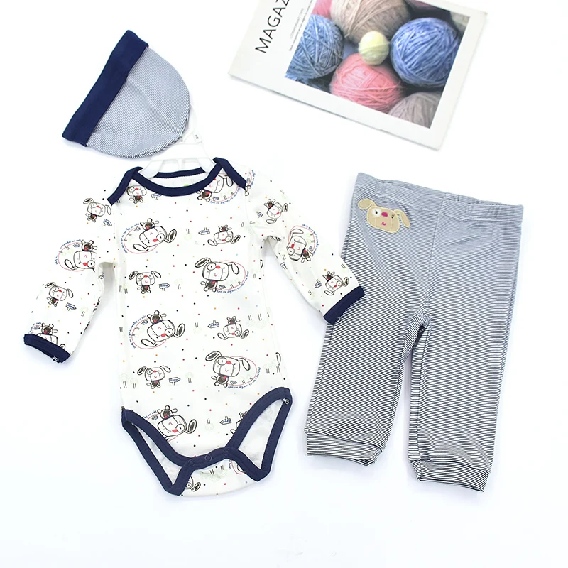 Комплект одежды для маленьких мальчиков боди + брюки нагрудник/шапочка хлопковый