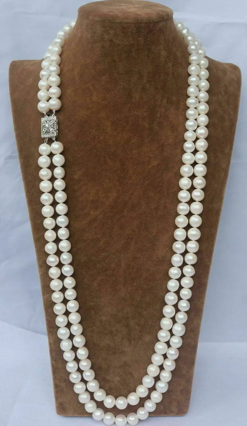 DOUBLE STRANDS NEW SOUTH SEA AAA WHITE PEARL NECKLACE 24inch