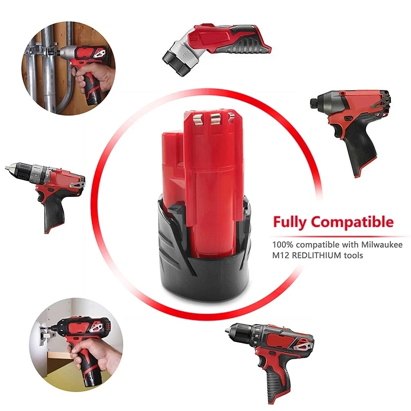 12 В сменный аккумулятор 8 Ач совместимый с Milwaukee M12 XC 48-11-2410 48-11-2420 48-11-2411 12-вольтовый