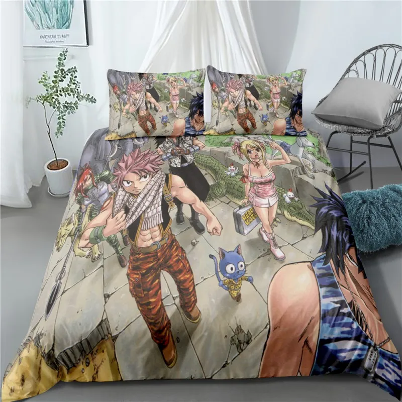 Magic World Comic Bedding Sets Fairy Tail Anime Character 3D Print Comforter Cover Pillowcase 2/3 Piece Bedspread for Girls Boys | Дом и сад