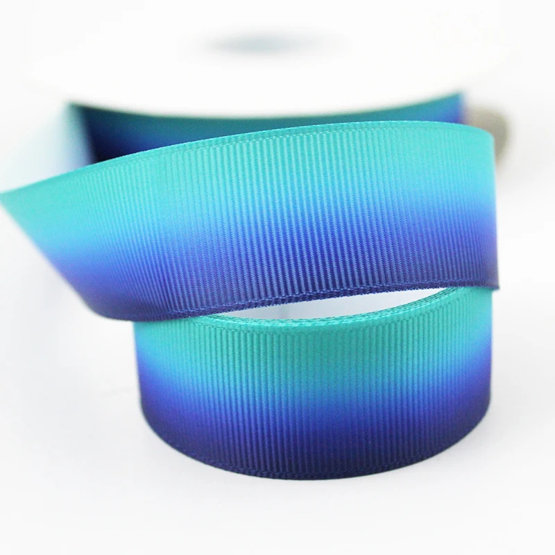 

25 yards 22mm blue gradient printing webbing hot transfer grosgrain polyester ribbon garment decoration band