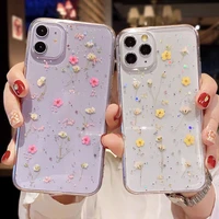real dry flower glitter clear phone case for iphone 11 case silicon funda iphone 12 pro max mini 8 7 plus 6s x xr xs max se 2020