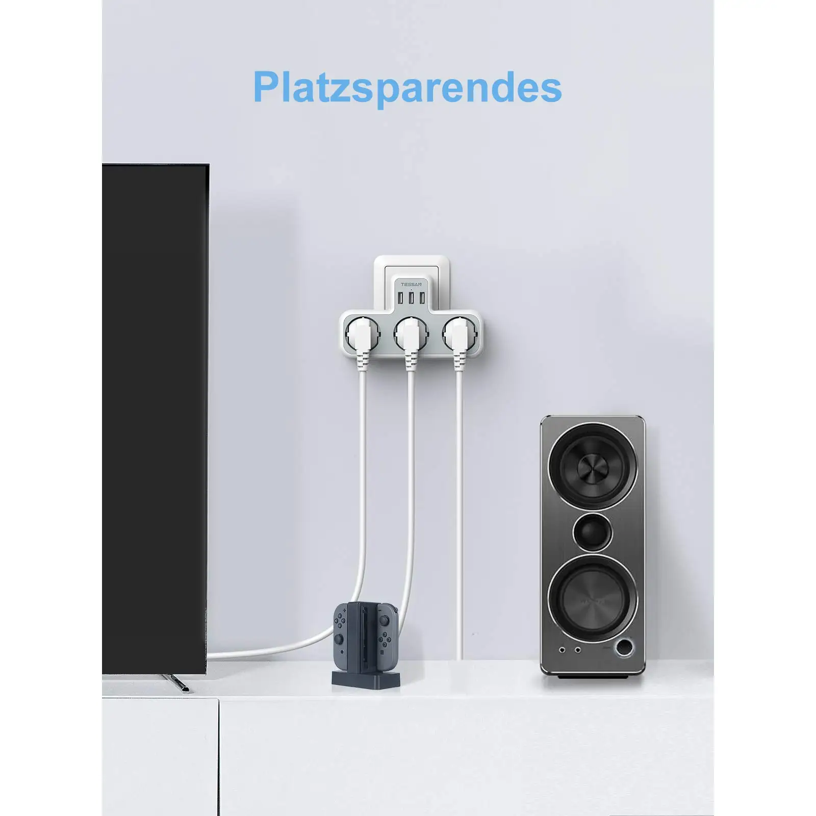 Удлинитель настенной розетки TESSAN с 3 розетками переменного тока и портами USB 5 В 2 4