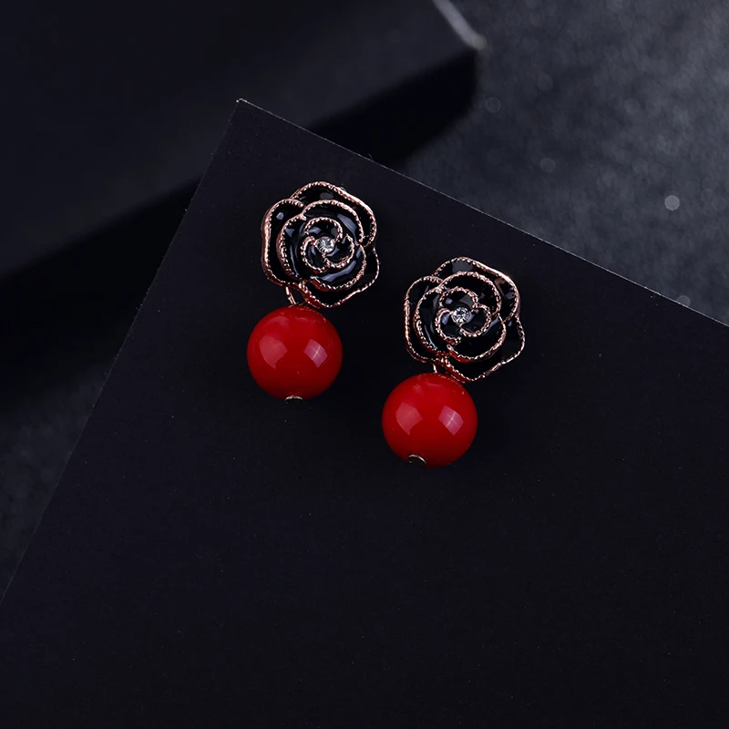 Gold Black Red Трендовые стильные серьги-гвоздики с цветком камелии, жемчужные серьги с цветком, большие брендовые серьги-гвоздики, женские серьги-гвоздики, шикарные ювелирные изделия - Окраска металла: Gold Black Red