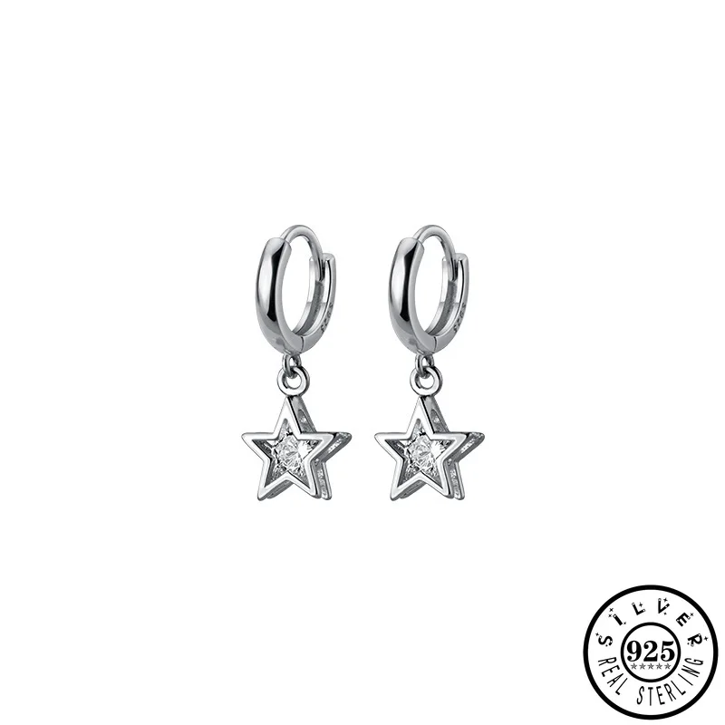 

925 Sterling Silver Star Pendnat with Zircon Stone Hoop Earrings Statement Party Ear Rings Jewelry for Women Young Girls