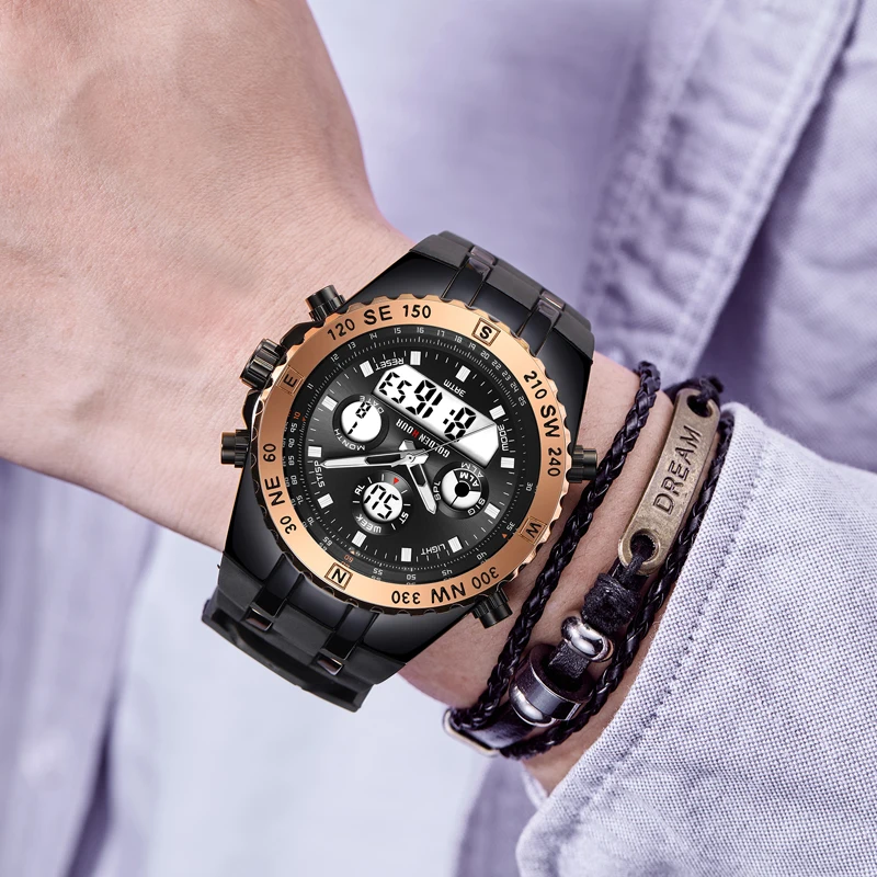 2019 новые мужские часы Reloj GOLDENHOUR спортивные и цифровые для отдыха
