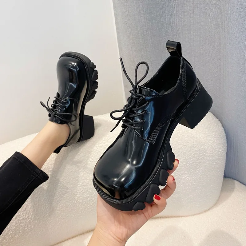 Gioio Ins Hot British style Women Black Fashion lady Shoes High heel Causal Sweat Square Toe Women's 6cm Mary Janes Shoes