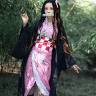 Костюм для косплея камадо незуко из японского аниме рассекающий демонов, кимоно для женщин и девочек розового цвета, костюмы на Хэллоуин, C90C36