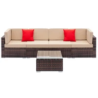 patio furniture set fully equipped weaving rattan sofa set with 2pcs corner sofas 2pcs single sofas 1 pcs coffee table brown